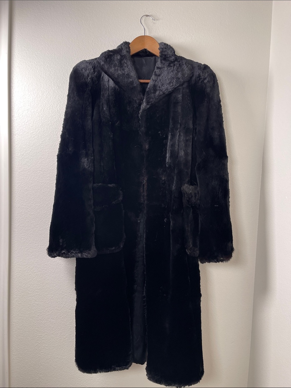 Women's Black Seal Fur Long Coat